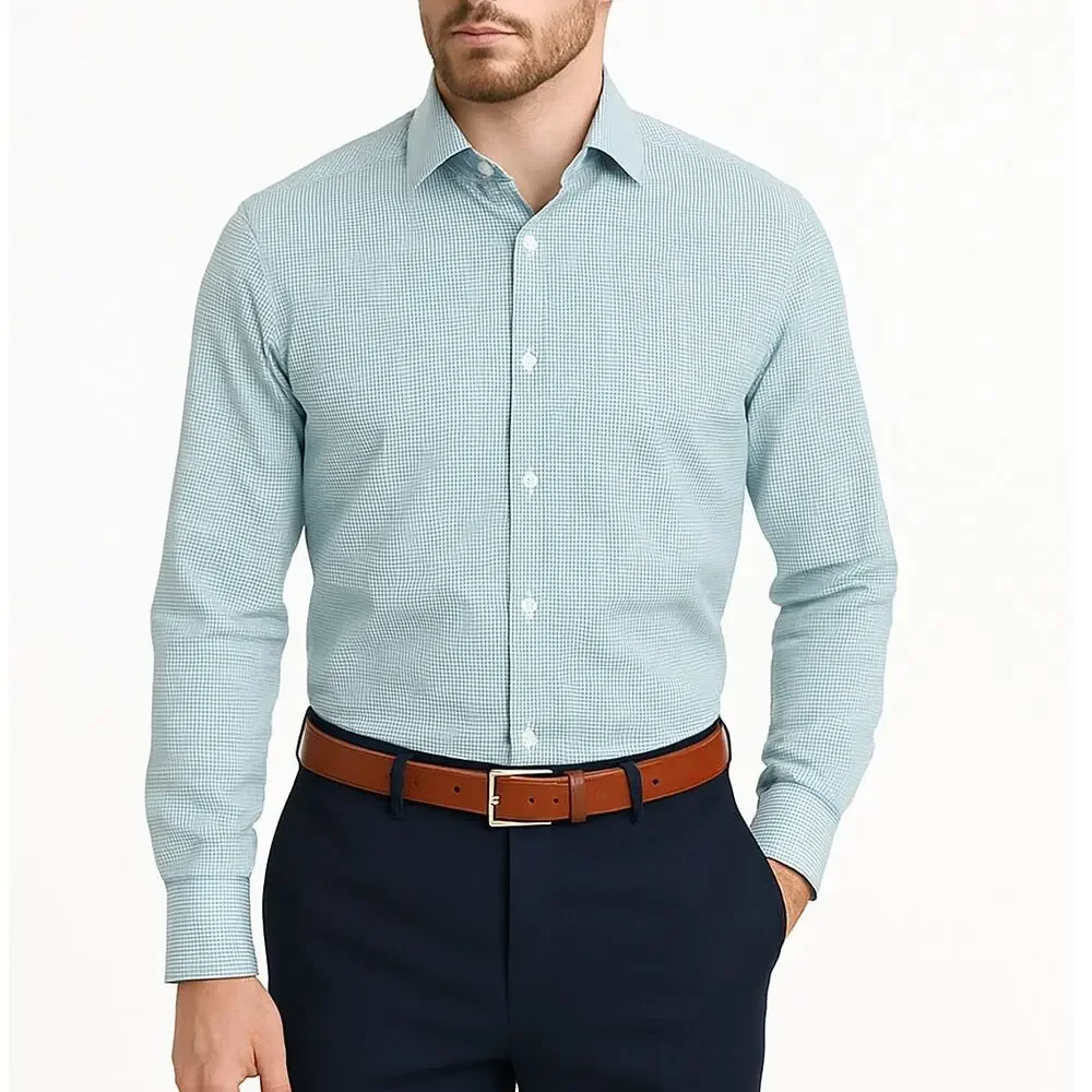 Banana Republic Non-Iron Tailored Slim Fit Button Down Shirt Green Plaid Medium
